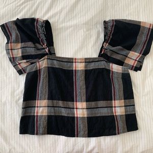 Club Monaco super cute Plaid ruffle top